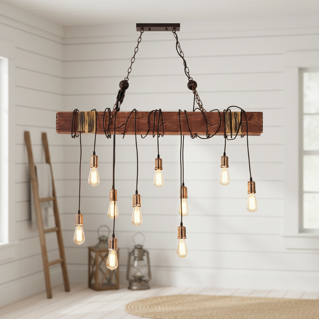 Wood Hanging Multi Gasolier Chandelier