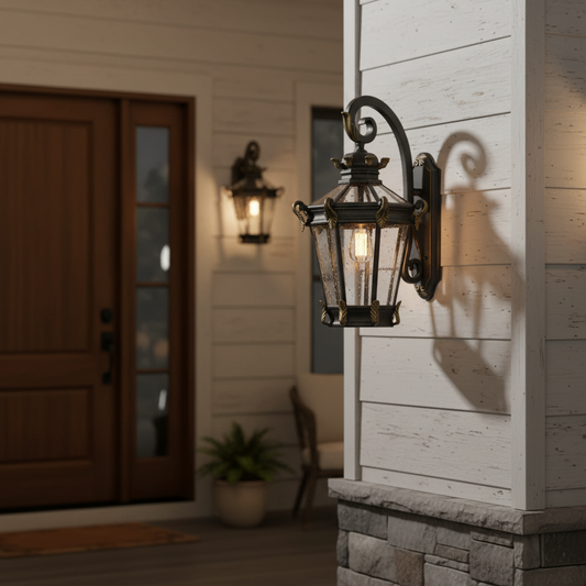 Farmhouse 24.4" Outdoor Wall Sconce – Large Vintage Rustic Porch Light with Clear Glass (Black Finish)