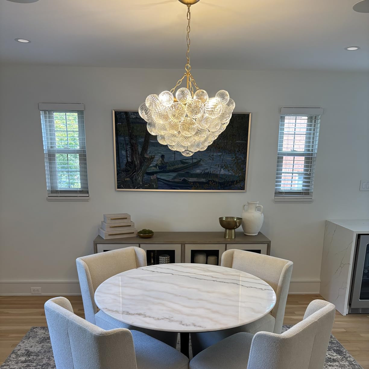 6-Light Ribbed Glass Bubble Cluster Chandelier with Brass Finish