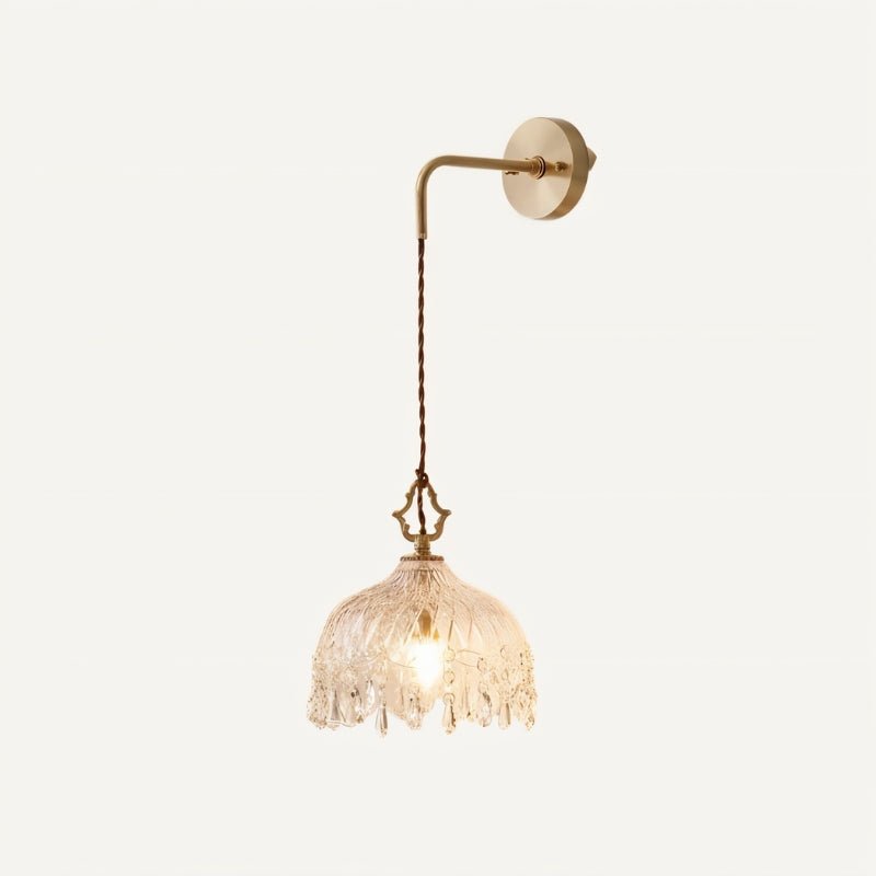 Vintage Crystal Glass Wall Sconce – Copper Frame Retro Wall Light for Bedroom & Living Room