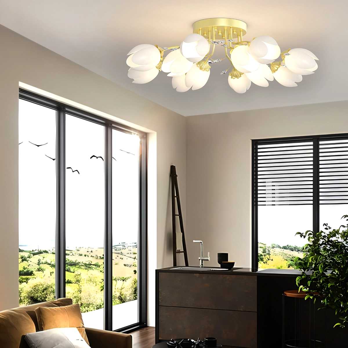 French Style Pastoral Flower Ceiling Lamp