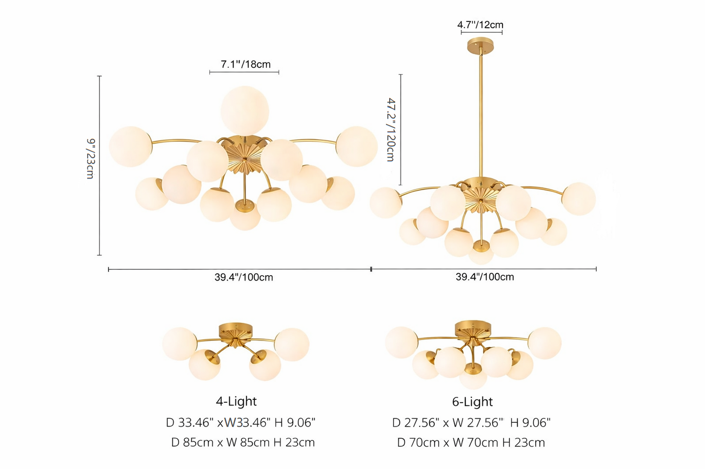 Brass 12-Light Convertible Semi Flush Mount & Pendant Chandelier