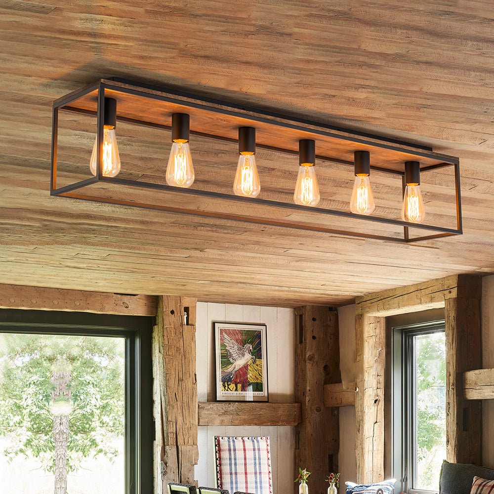5-Light Rectangular Cage Flush Mount Ceiling Light