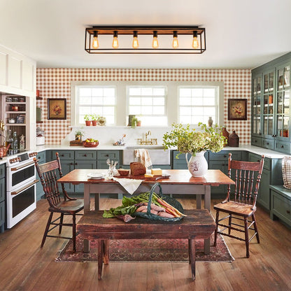 5-Light Rectangular Cage Flush Mount Ceiling Light