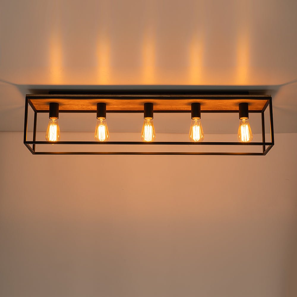 5-Light Rectangular Cage Flush Mount Ceiling Light