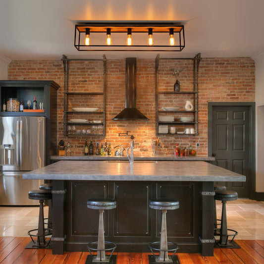 5-Light Rectangular Cage Flush Mount Ceiling Light