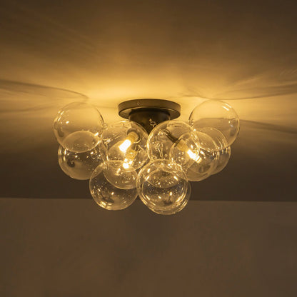 Brass Glass Globe Cluster Bubble Semi-Flush Mount