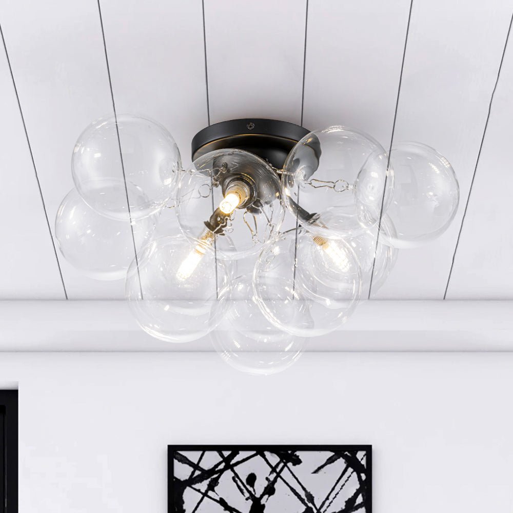 Brass Glass Globe Cluster Bubble Semi-Flush Mount