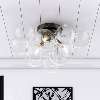 Brass Glass Globe Cluster Bubble Semi-Flush Mount