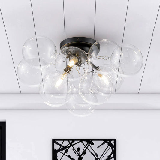 Brass Glass Globe Cluster Bubble Semi-Flush Mount