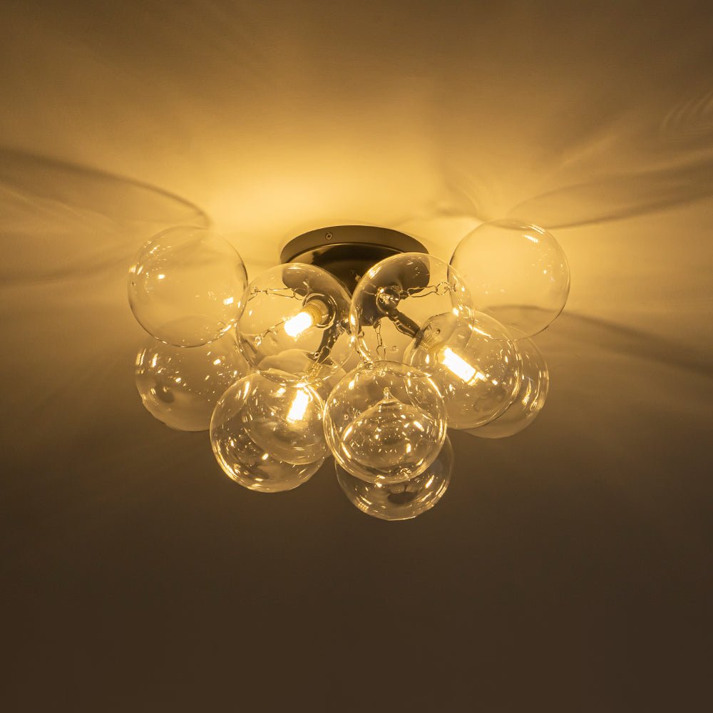 Brass Glass Globe Cluster Bubble Semi-Flush Mount