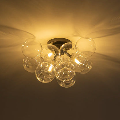 Brass Glass Globe Cluster Bubble Semi-Flush Mount