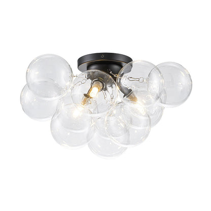 Brass Glass Globe Cluster Bubble Semi-Flush Mount