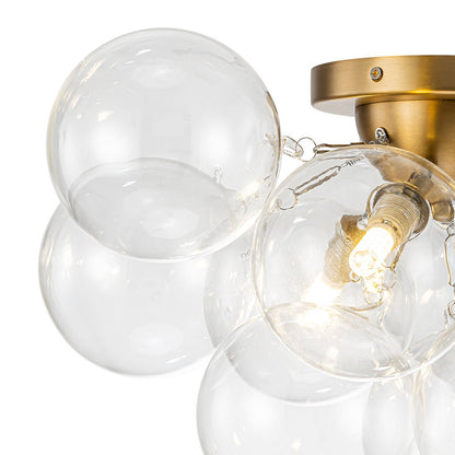 Brass Glass Globe Cluster Bubble Semi-Flush Mount