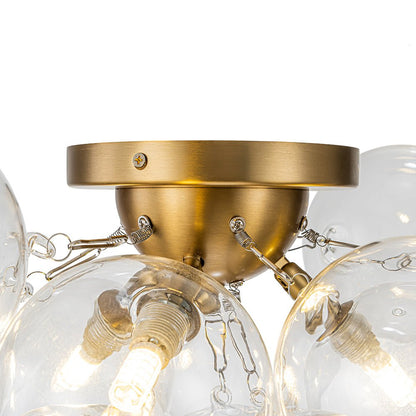 Brass Glass Globe Cluster Bubble Semi-Flush Mount