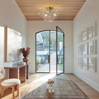 Brass Glass Globe Cluster Bubble Semi-Flush Mount