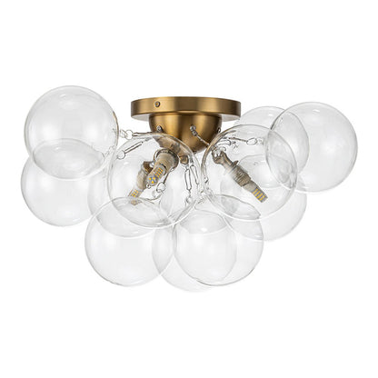 Brass Glass Globe Cluster Bubble Semi-Flush Mount