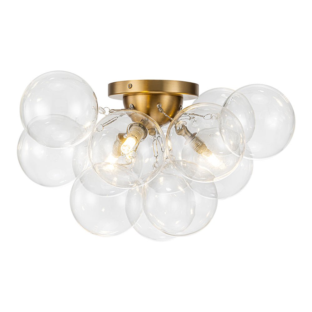 Brass Glass Globe Cluster Bubble Semi-Flush Mount