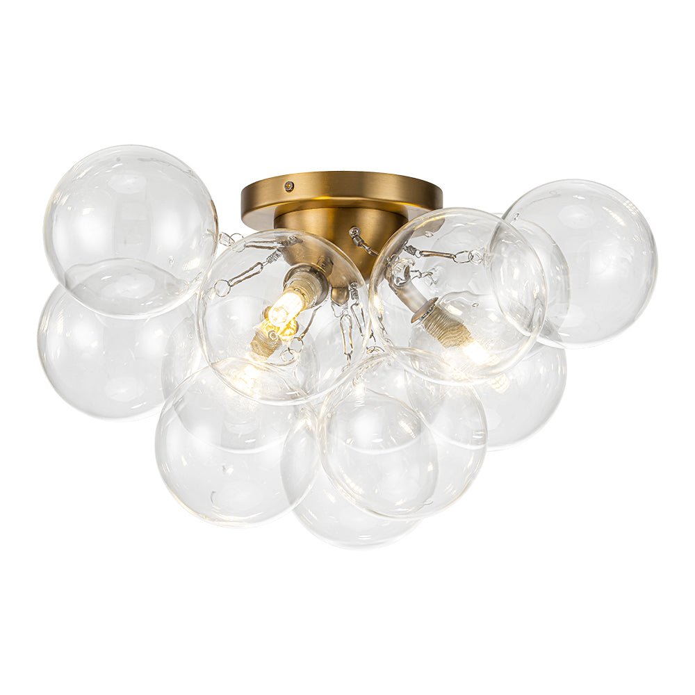 Brass Glass Globe Cluster Bubble Semi-Flush Mount