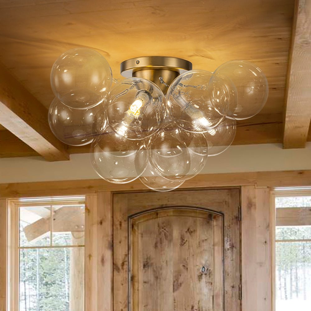 Brass Glass Globe Cluster Bubble Semi-Flush Mount