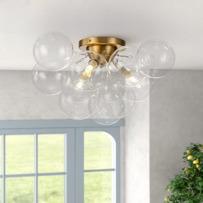 Brass Glass Globe Cluster Bubble Semi-Flush Mount