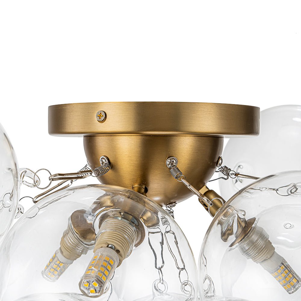Brass Glass Globe Cluster Bubble Semi-Flush Mount