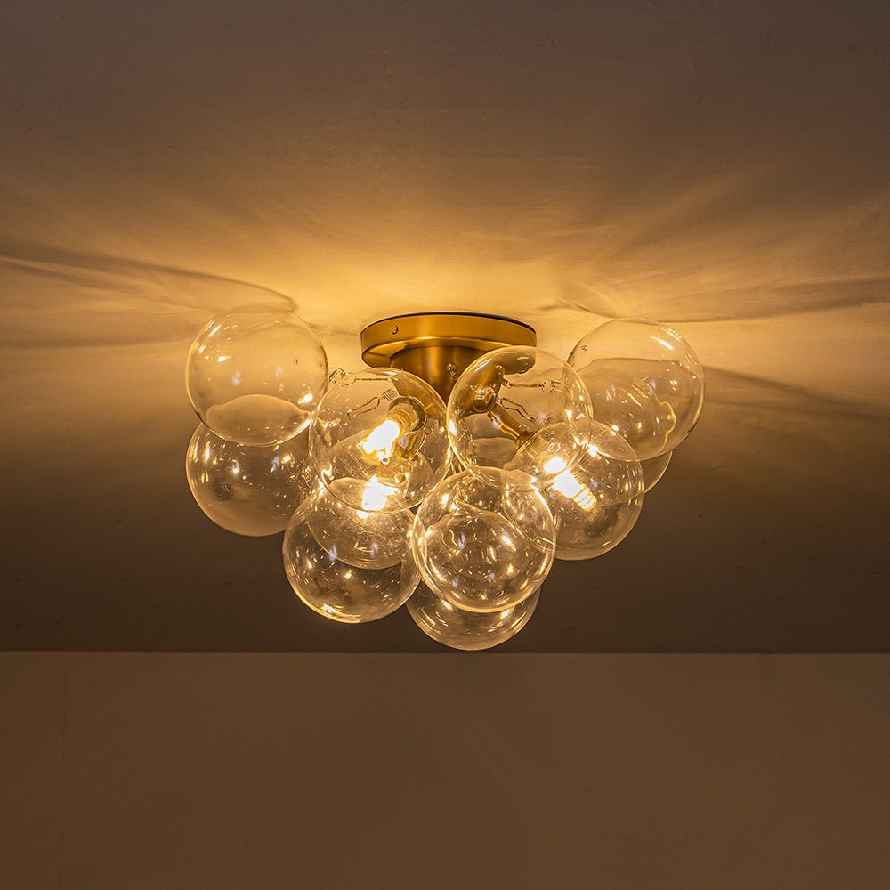 Brass Glass Globe Cluster Bubble Semi-Flush Mount
