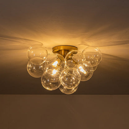 Brass Glass Globe Cluster Bubble Semi-Flush Mount