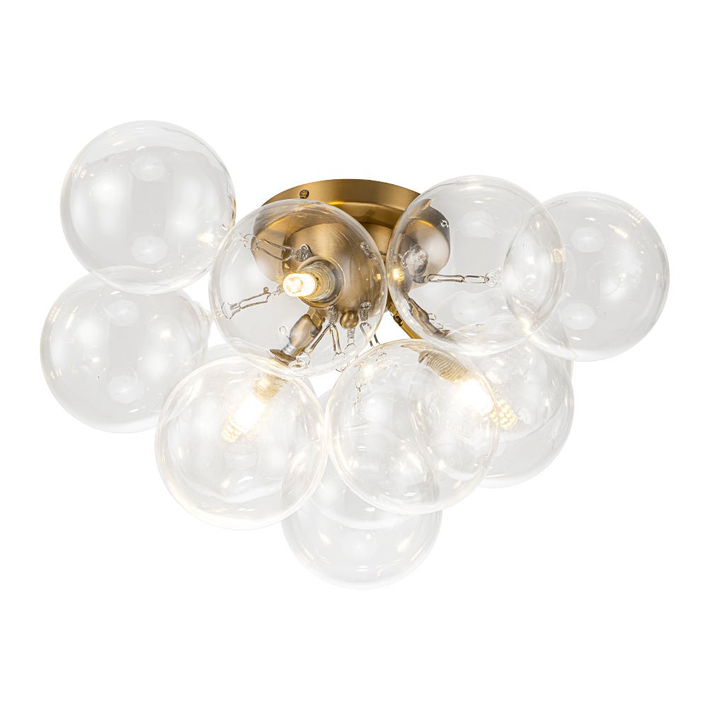 Brass Glass Globe Cluster Bubble Semi-Flush Mount
