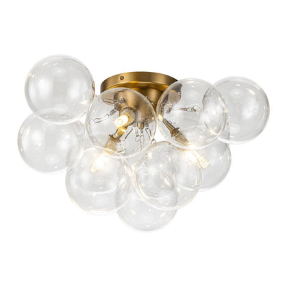 Brass Glass Globe Cluster Bubble Semi-Flush Mount
