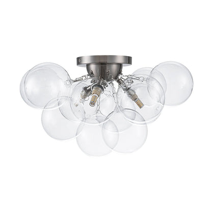 Brass Glass Globe Cluster Bubble Semi-Flush Mount