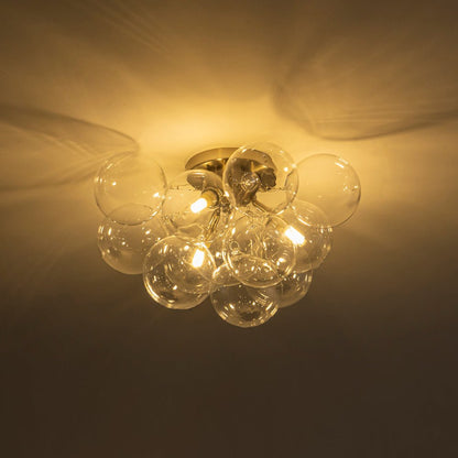Brass Glass Globe Cluster Bubble Semi-Flush Mount