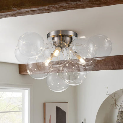 Brass Glass Globe Cluster Bubble Semi-Flush Mount