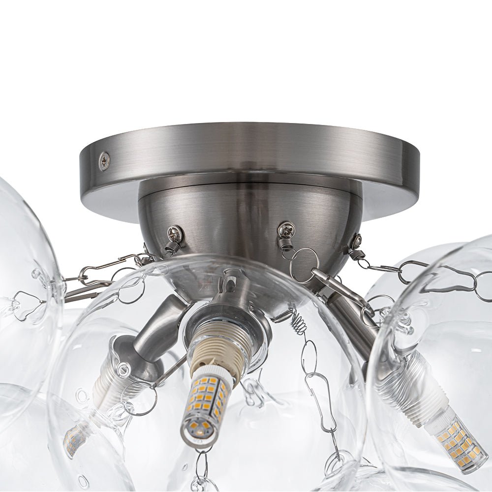 Brass Glass Globe Cluster Bubble Semi-Flush Mount