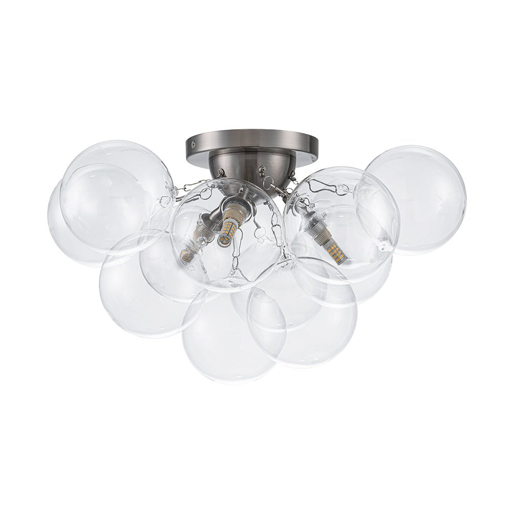 Brass Glass Globe Cluster Bubble Semi-Flush Mount