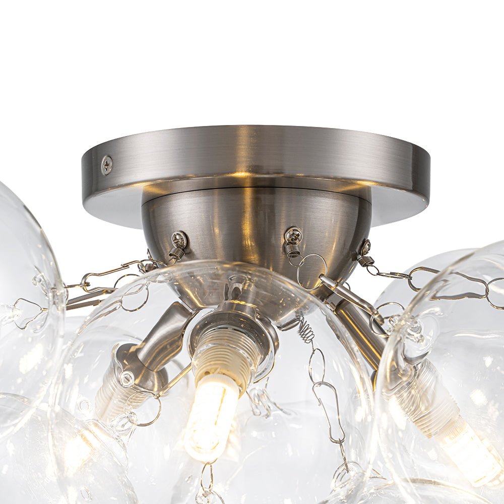 Brass Glass Globe Cluster Bubble Semi-Flush Mount