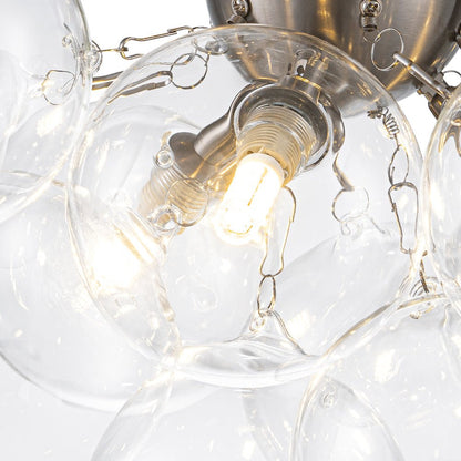 Brass Glass Globe Cluster Bubble Semi-Flush Mount