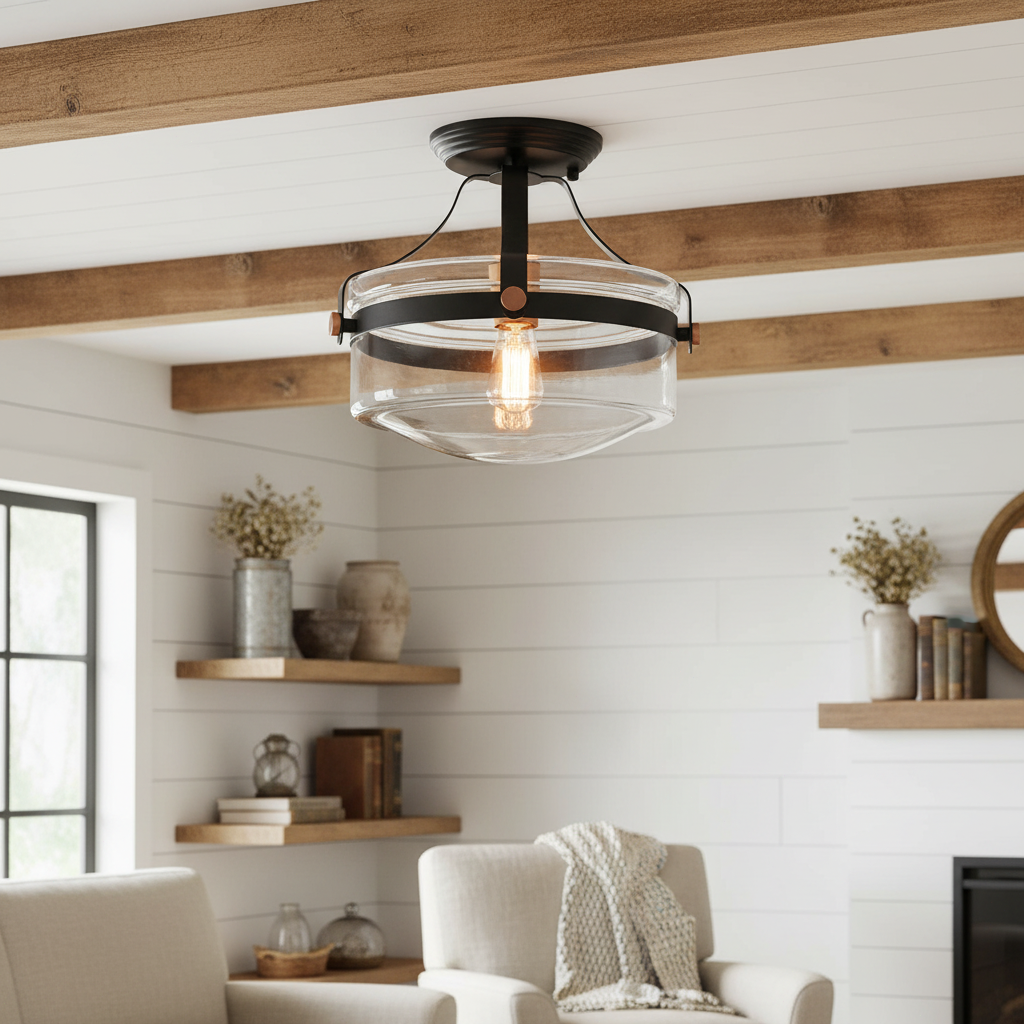 Farmhouse Round Glass Semi Flush Mount