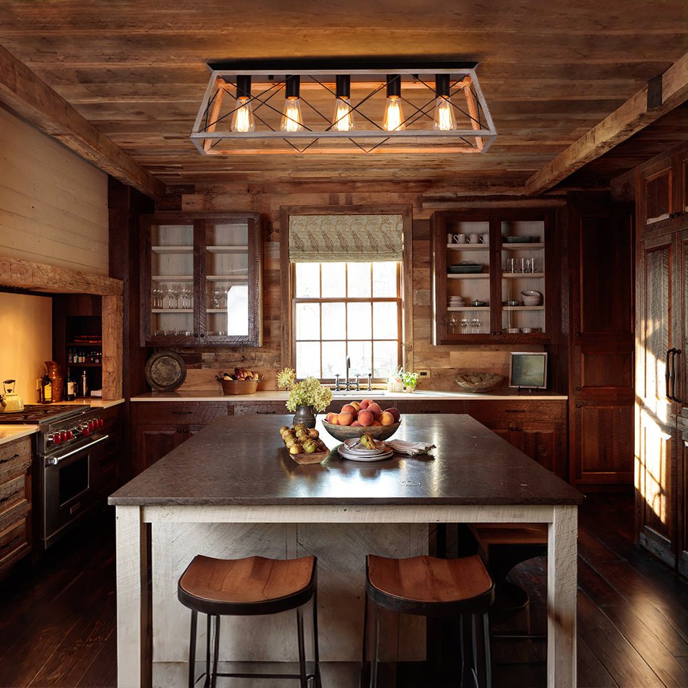 Farmhouse Rectangle Cage Island Flush Mount Ceiling Light