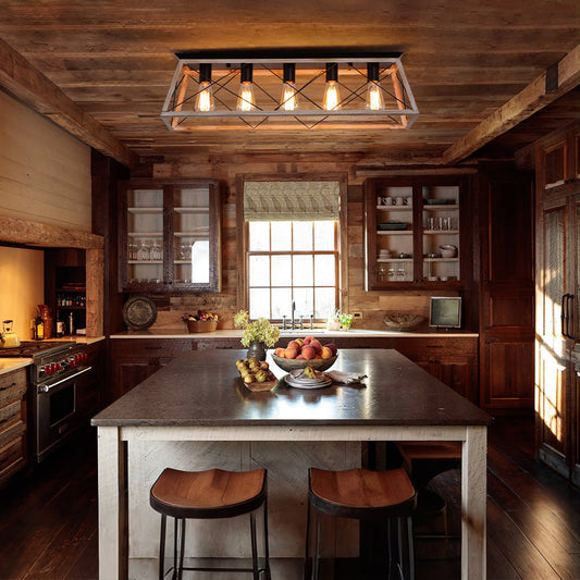 Farmhouse Rectangle Cage Island Flush Mount Ceiling Light