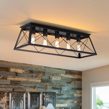 Farmhouse Rectangle Cage Island Flush Mount Ceiling Light