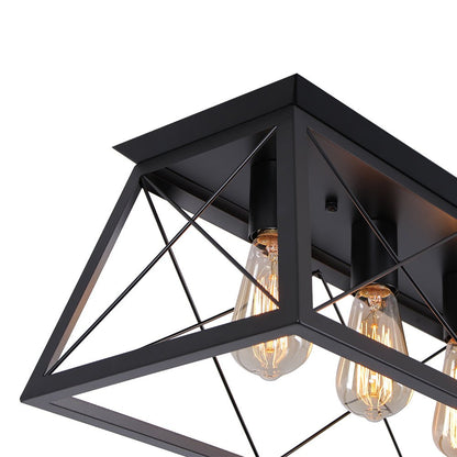 Farmhouse Rectangle Cage Island Flush Mount Ceiling Light