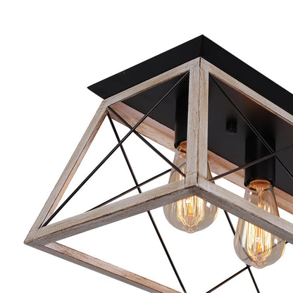 Farmhouse Rectangle Cage Island Flush Mount Ceiling Light