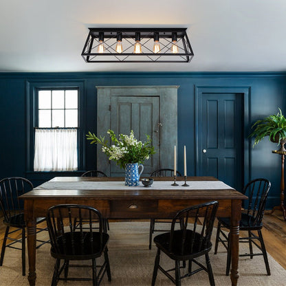 Farmhouse Rectangle Cage Island Flush Mount Ceiling Light