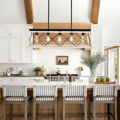 The Artisan Linear Island Chandelier | Real Solid Wood & 5 Free Edison Bulbs