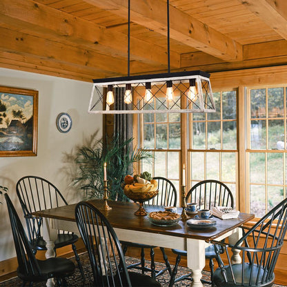 The Artisan Linear Island Chandelier | Real Solid Wood & 5 Free Edison Bulbs