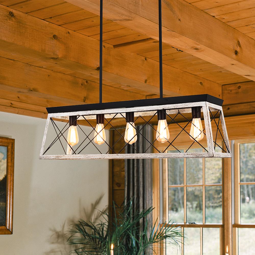 The Artisan Linear Island Chandelier | Real Solid Wood & 5 Free Edison Bulbs