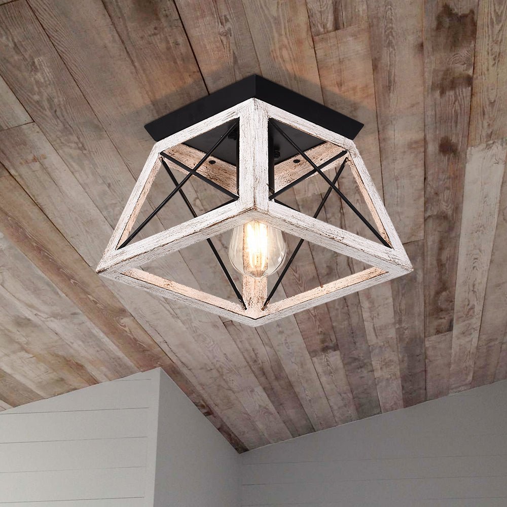 Farmhouse Square Cage Flush Mount Ceiling Light