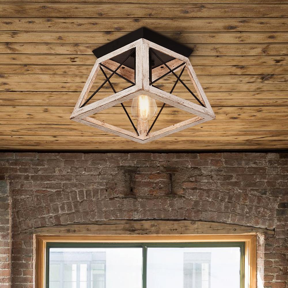 Farmhouse Square Cage Flush Mount Ceiling Light