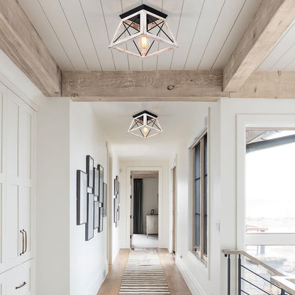 Farmhouse Square Cage Flush Mount Ceiling Light